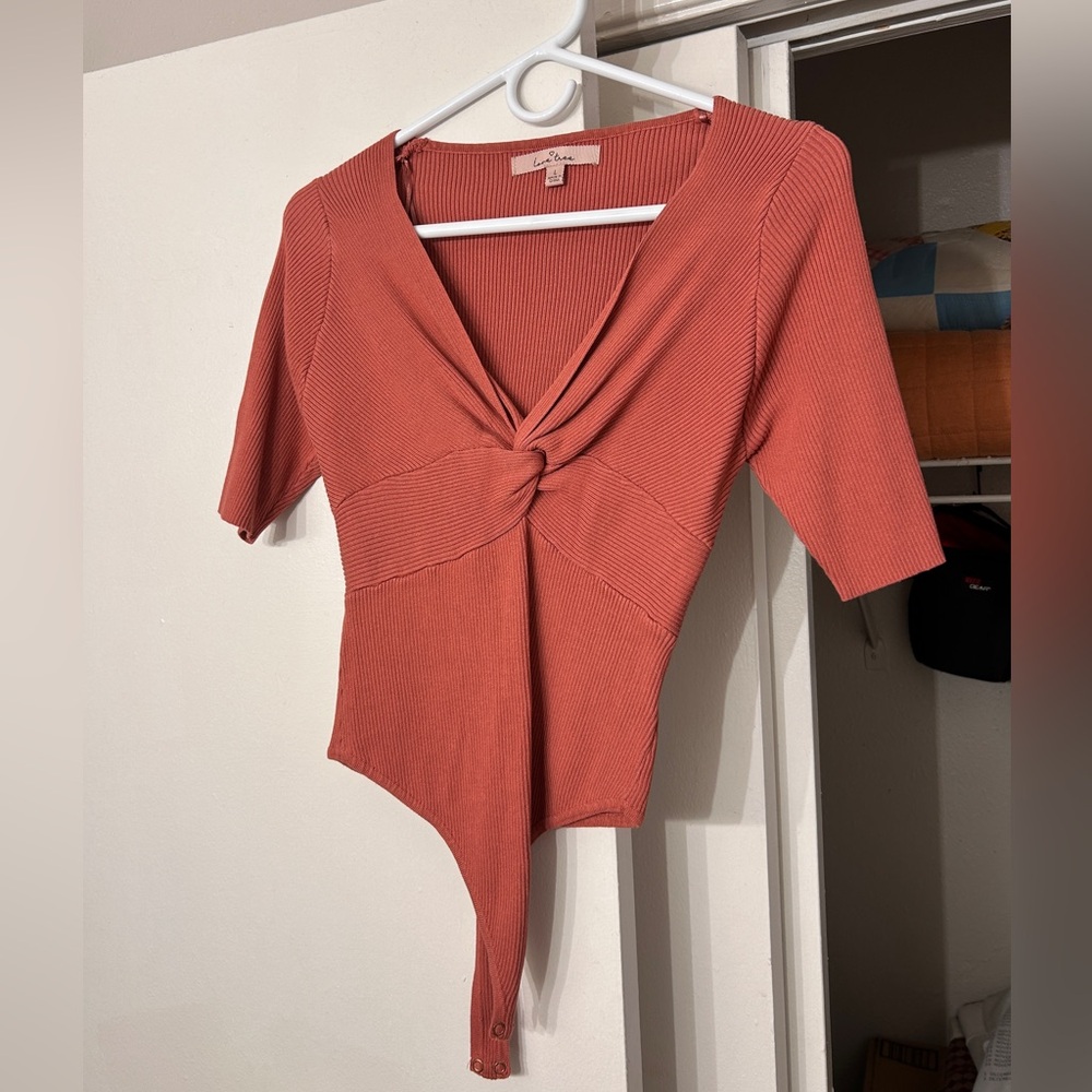 Ribbed Burnt Orange Knot Bodysuit Size L
